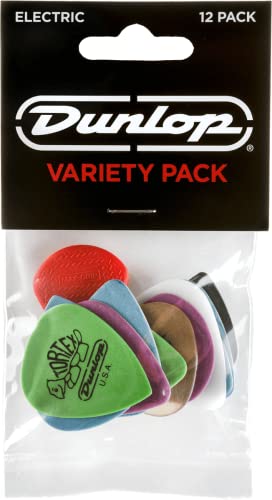 Dunlop Electric Pick Variety Pack, 12 verschiedene Plektren in Tortex Standard, Tortex Flex, Tortex T III Sharp, Tortex Jazz III XL, Max-Grip Jazz III, Ultex Sharp und Gator Grip, made in U.S.A.