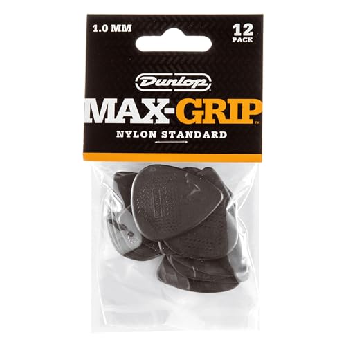 Dunlop Nylon Max Grip 1.0 Player Pack, Plektrum Set mit 12 Stück, Stärke 1,00 mm, Nylon