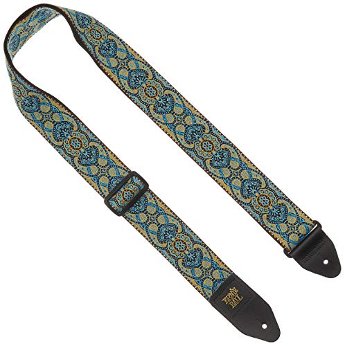 Ernie Ball E-Guitar Strap TQ EB4098, Gitarrengurt aus Polypropylen mit Leder-Endstück, verstellbar von 104 cm bis 183 cm, Türkis, Imperial Paisley Design