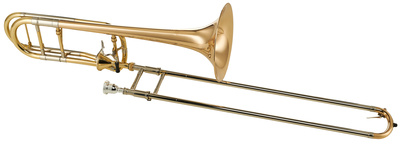 Thomann AX 547 GL Bb/F Tenorposaune mit Axial Quartventil, goldmessing, inklusive Koffer und Mundstück