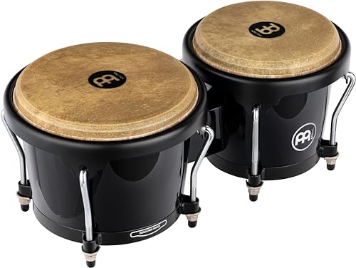 Meinl HFB100BK Fiberglas Bongo Set, 6 3/4" Macho & 8" Hembra mit handselektierten Büffelfellen, Schwarz