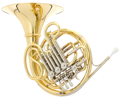Hans Hoyer 6801A-L Double Horn, F/Bb Doppelhorn mit Neusilber Ventilbüchsen, Goldmessing Mundrohr und 310 mm Schallstück, klar lackiert inkl. Mundstück und Koffer