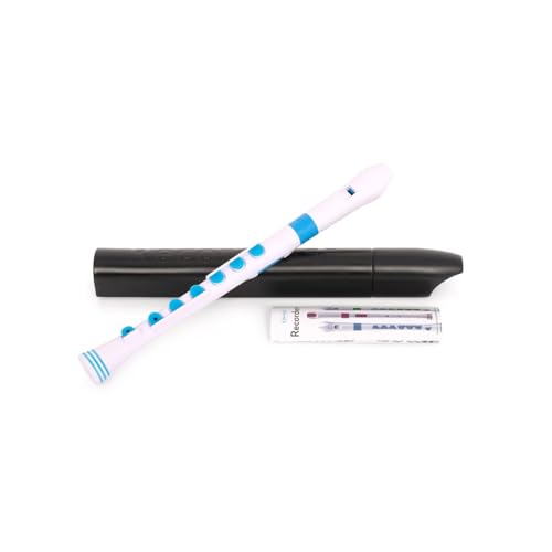 Nuvo Recorder+ Baroque white-blue, Sopranblockflöte in C mit Barocker Griffweise, TÜV geprüfter Leicht-Polymer Korpus und abnehmbaren Farbringen