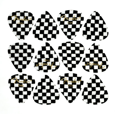 Fender 351 Checker Picks Thin Set, Plektrum Set mit 12 Stück, dünne Stärke, Schachbrettmuster