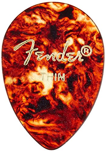 Fender 358 Shape Classic Celluloid T, Plektren Set mit 12 Stück, dünn, zelluloid, Teardrop Form