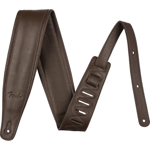 Fender 9cm Premium Leather Strap BRN, Ledergurt aus hochwertigem Vollnarbenleder, braun, verstellbar von 91 cm bis 127 cm