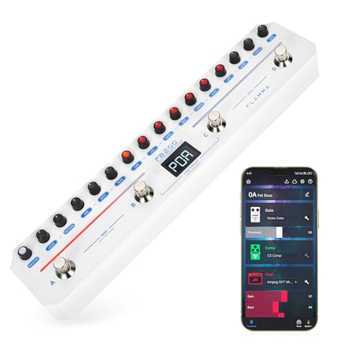 Flamma FB200 Effect Strip, intelligentes Multi-FX-Pedal für E-Bass mit 20 Modulationen und Bluetooth 5.0, schwarz
