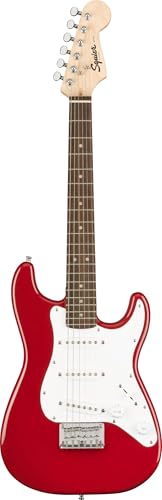 Fender Squier Mini Stratocaster, E-Gitarre, Dakota Rot, ideal für Anfänger mit Squier Single-Coil Pickups und kostenlosen Fender Play Kursen