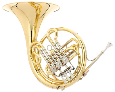 Hans Hoyer 3702-L, Bb-Schülerhorn mit Spiralfederdruckwerk, 290 mm Schallstück, verstellbarer Handstütze und goldmessing Mundrohr, klar lackiert