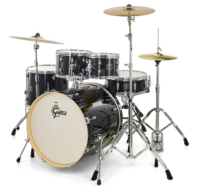 Gretsch Drums Energy Standard Black, Schlagzeug Set mit 22" Bass Drum, Pappelholz Kesseln, chromfarbener Hardware und Paiste Beckensatz