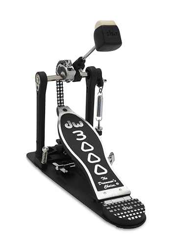 DW 3000A Single Bass Drum Pedal, Doppelkette, Aluminium Pedalplatte, Kugelgelagerte Federaufhängung, 2-Wege Beater, inkl. Stimmschlüssel