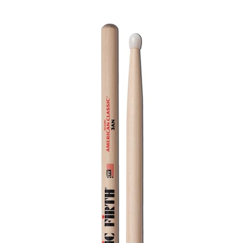 Vic Firth 3AN American Classic Hickory, Drumsticks aus Hickory mit nylonbeschichtetem, fassförmigem Kopf, 411mm Länge, 14,7mm Durchmesser, ideal für leichten Rock und Fusion