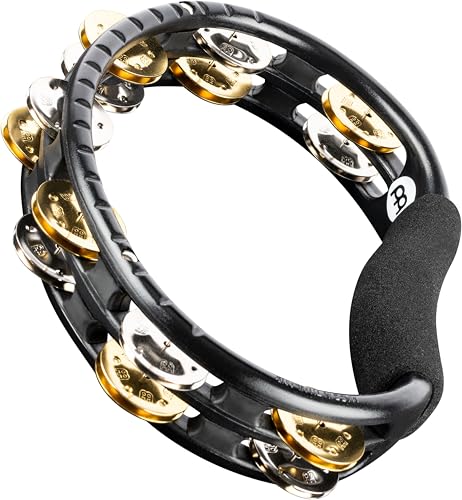 Meinl TMT1M-BK Recording Tambourine, doppelreihig mit 14 Paar Stahl- und Messingschellen, ABS-Kunststoffrahmen, schwarz, gepolsterter Griff