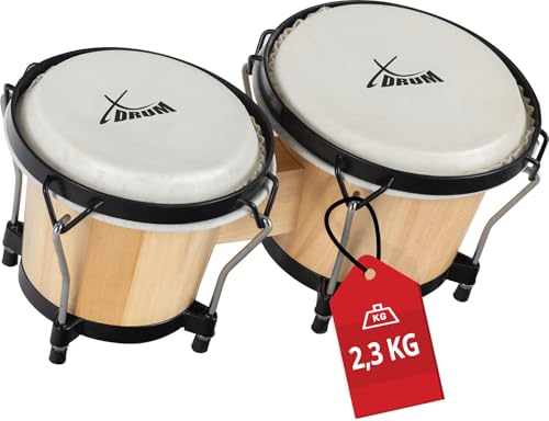 XDrum PERC Bongos Club, 2 Trommeln mit 6" und 7", stimmbaren Naturfellen, Holz in Weinrot