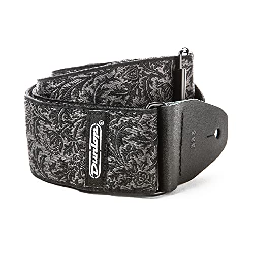 Dunlop Jacquard Strap - Gitarrengurt mit Black Thistle Muster, 5 cm breit, einstellbare Länge 84-152 cm, Echtleder-Enden