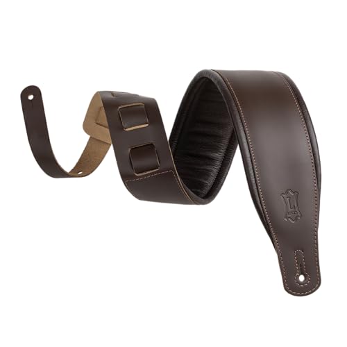 Levys Amped Leather 3" DBR, Gitarrengurt aus Vollnarbenleder mit Schaumstoffpolsterung, dunkelbraun, verstellbar von 94 cm bis 130 cm