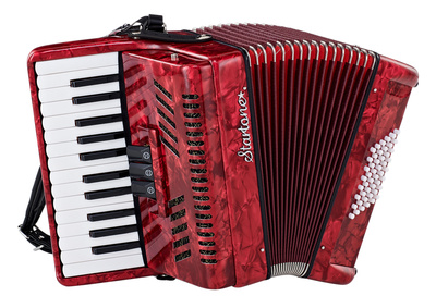 Startone Piano Accordion 48 Red MKII, Piano-Akkordeon mit 48 Bässen, 26 Diskanttasten, 2 Chören im Diskant und Gig Bag, rot