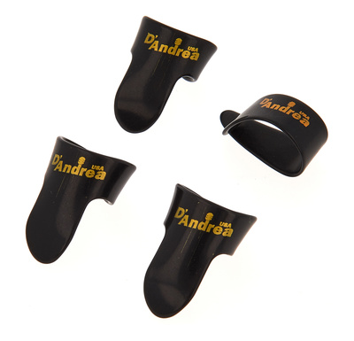 dAndrea Fingerpick Set Medium Black, Fingerpick Pack mit 3 Fingerpicks und 1 Daumenpick, Farbe Schwarz