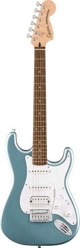 Fender Squier Affinity Strat HSS, E-Gitarre in Ice Blue Metallic mit hochwertigem HSS-Pickup-System