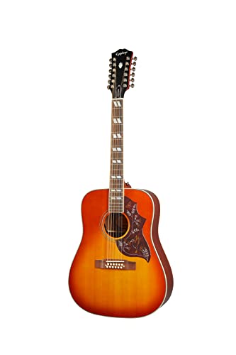 Epiphone Hummingbird 12, Westerngitarre 12-saitig mit massiver Sitka-Fichtendecke, Aged Cherry Sunburst, Fishman Tonabnehmer mit Regler