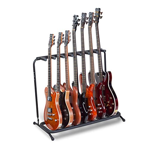 Rockstand RS20862 7 E-Guitar Stand, zusammenklappbarer Rack-Gitarrenständer für 7 E-Gitarren/E-Bässe, schwarz mit Schaumstoffpolsterung
