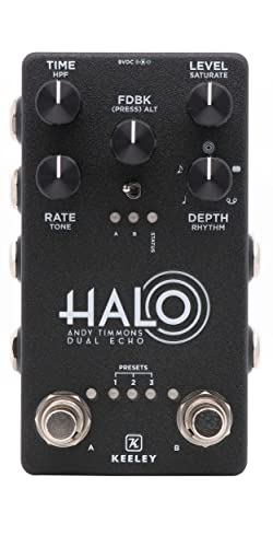 Keeley HALO Andy Timmons Dual Echo, True Stereo Delay Pedal mit 1500 ms max. Delay, 5 Rhythmus-Modi und 8 Presets