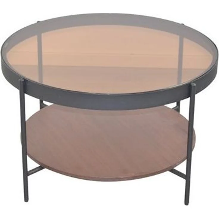 Moderner Couchtisch rund mit Glasplatte getönt & Ablage in Eiche-Optik – Bild 4