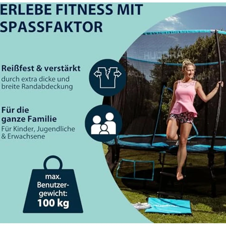 Hudora Fantastic Complete Trampolin 300 V mit Netz & Leiter, blau, 340 x 340 x 252 cm – Bild 7