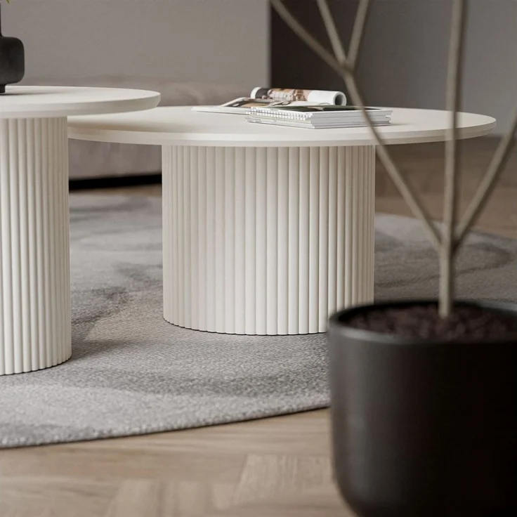 Lookway Couchtisch OVI-Tischset mit geriffelter Basis (2er Set), Durchmesser: ⌀80 cm und ⌀60 cm, Höhe: 36/42 cm – Bild 4