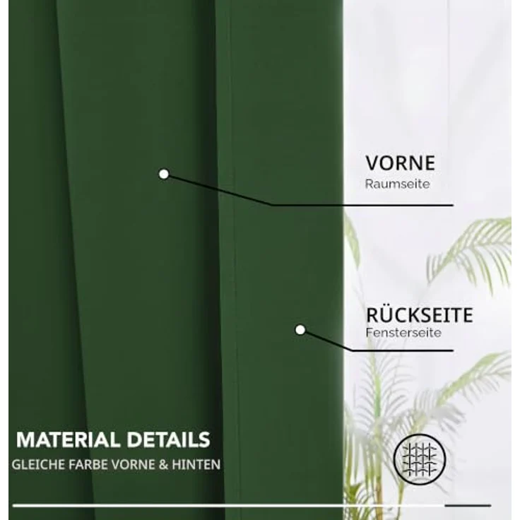 Deconovo Gardinen Kräuselband für Schienensystem Thermovorhang Waldgrün | 2er Set, H 138 x B 117 cm, Blackout Curtain, Schlafzimmer Gardinen, Vorhänge Kurz, für Schienensystem, Schallschutz Vorhang – Bild 7