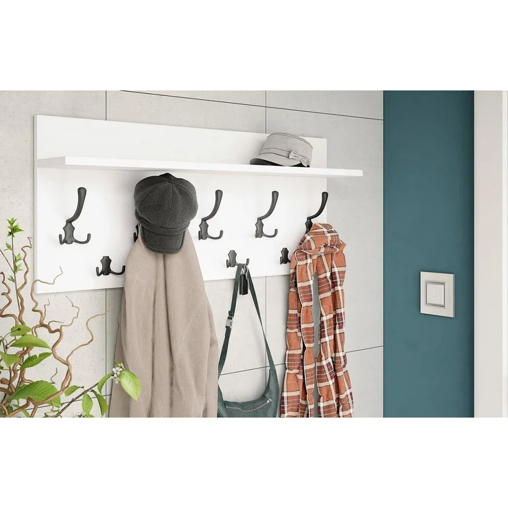 designimpex Garderobenpaneel Design Garderobe 90 x 40 cm Weiß matt - Schwarz Kleiderhaken Finlo – Bild 1