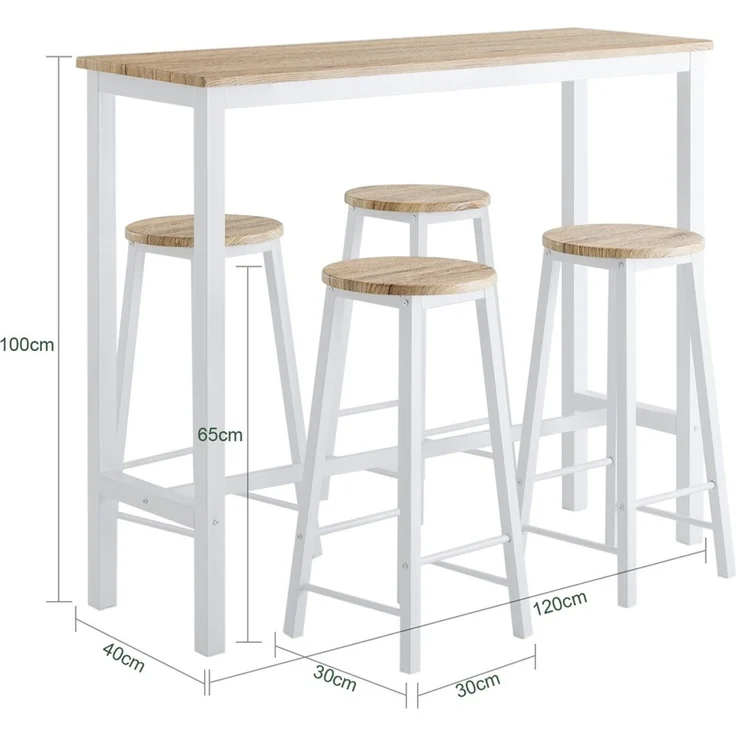 SoBuy OGT22-WN Bartisch-Set mit 4 Hockern, MDF, PVC-Furnier, Weiß, 120 x 100 x 40 cm – Bild 3