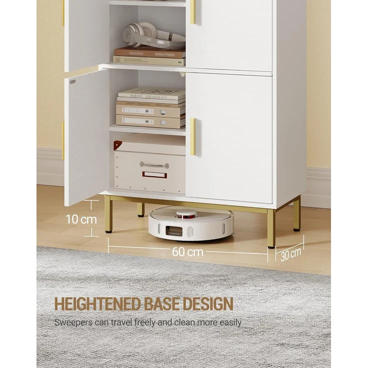 Badezimmerschrank, Badschrank, Küchenschrank, Aufbewahrungsschrank, 4 Türen und 1 offener Bereich, Verstellbare Ablage, Badezimmer, Wohnzimmer, Arbeitszimmer, 30 x 60 x 120 cm, Weiß – Bild 6