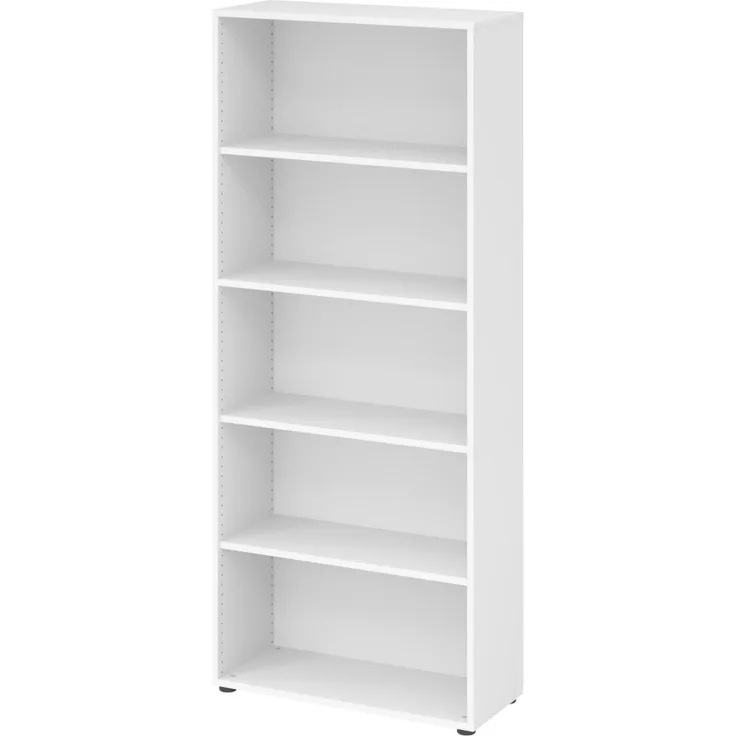 bümö Regal weiß, Standregal aus Holz für 5 Ordnerhöhen - Bücherregal 80 cm breit, Aktenregal für Ordner & Bücher, Büroregal, Holzregal, Ordnerregal, Aufbewahrungsregal, Buchregal, 4000-W