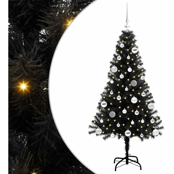 vidaXL Weihnachtsbaum mit LED-Beleuchtung Schwarz 150 cm PVC und Stahl 3396470 – Bild 2