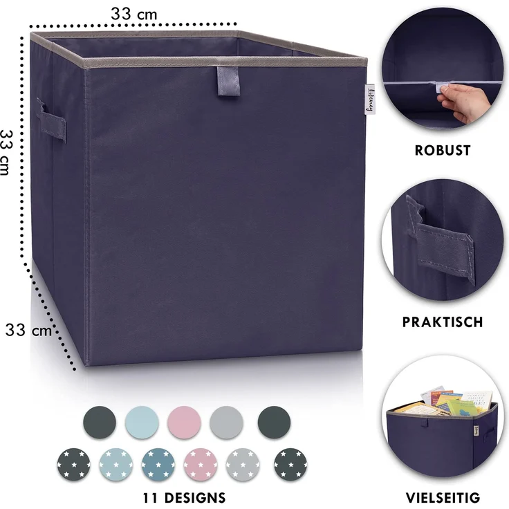 LIFENEY Aufbewahrungsbox einfarbig Anthrazit I Spielzeugbox passend für Würfelregale I Ordnungsbox für das Kinderzimmer I Aufbewahrungskorb als Accessoire für dein Zuhause | 33x33x33 cm – Bild 2