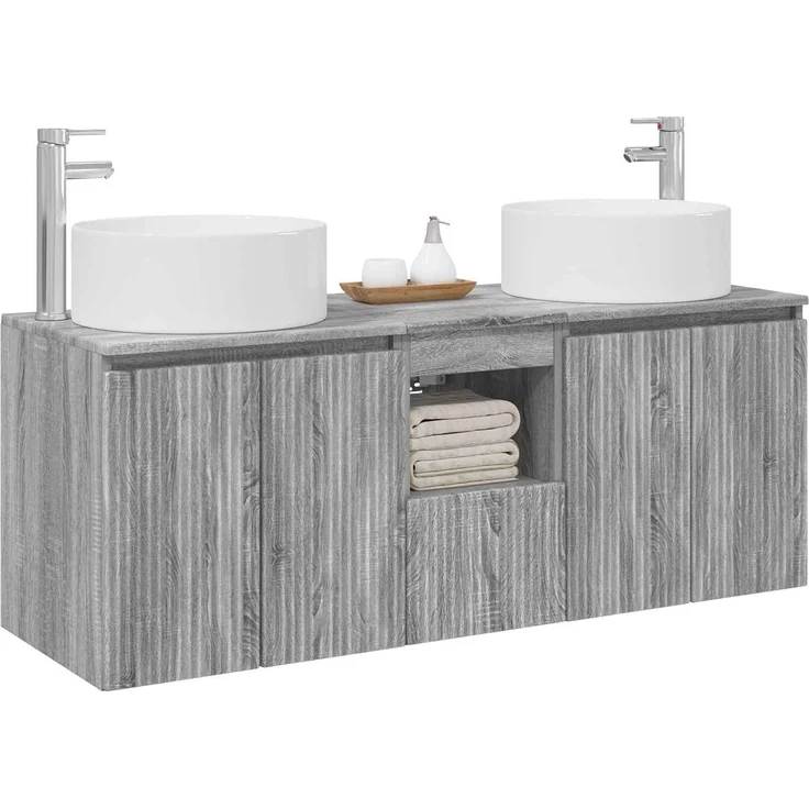 vidaXL Badezimmerschrank-Set 3 stk. Grau Sonoma 129 x 44,5 x 80 cm 3405743 – Bild 3