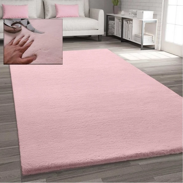 Vimoda Teppich Fellteppich Kunstfell Teppich Imitat in Rose Dicht Flauschig, Rechteckig, Höhe: 30 mm, Einfarbig Läufer soft & weich – Bild 5