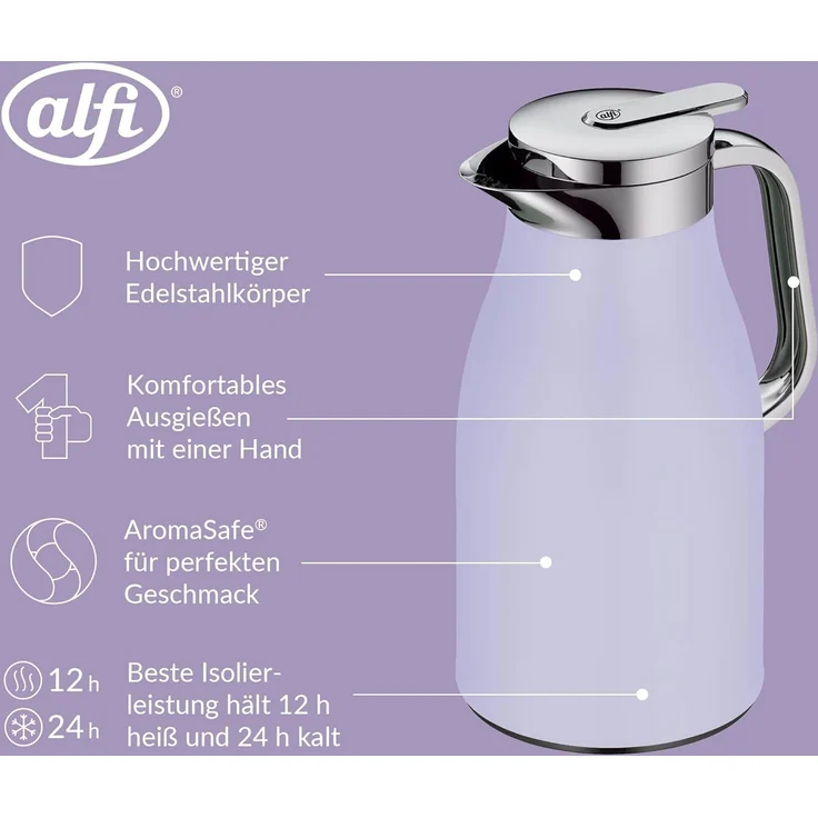 Alfi Isolierkanne Skyline, Thermokanne, Edelstahl, Lavender Matt, 1 L, 1321381100 – Bild 3