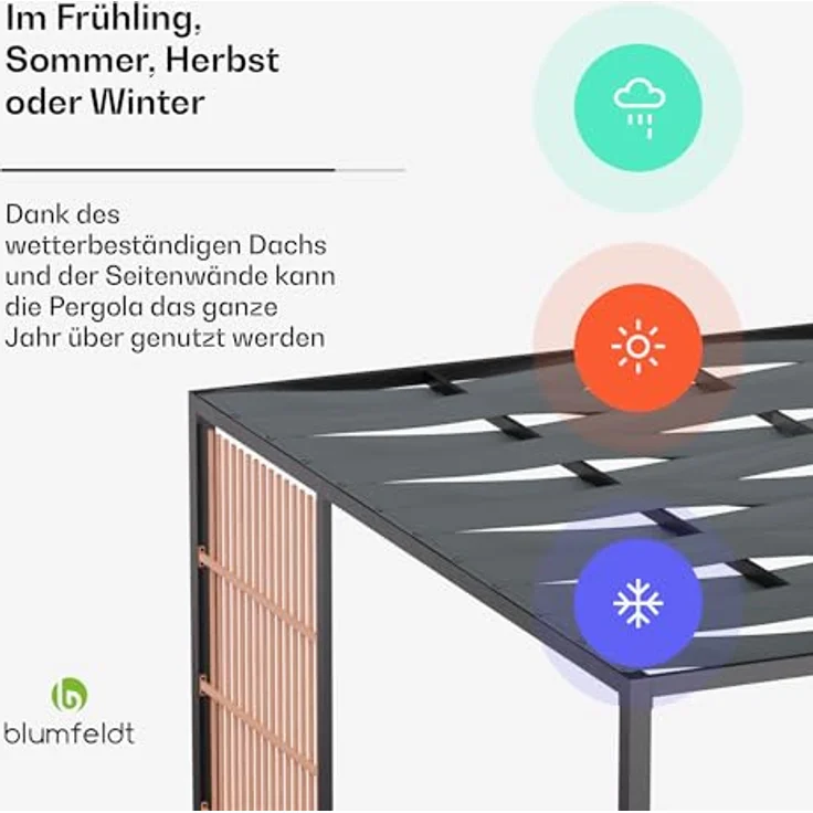 Blumfeldt Pavillon 3x3, Wasserdicht und Winterfest, Pulverbeschichteter Stahlrahmen mit PA-Beschichtetem Dach, Integrierter Sichtschutz, Einfache Montage – Bild 3