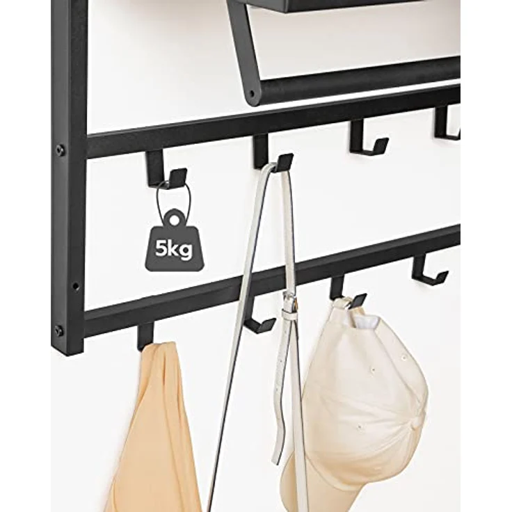 Hoobro Wandgarderobe mit Ablage, Wandregal mit 10 Haken und Stangen, 80 x 30 x 42 cm, Wandmontiertes Hängeregal für Flur, Wohnzimmer, Schlafzimmer – Bild 7