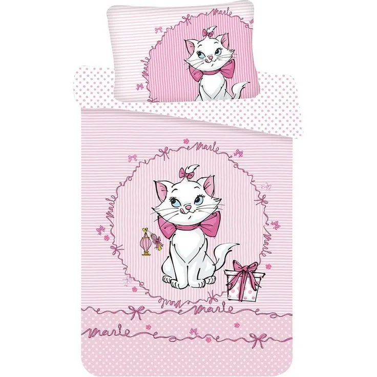Disney Kinder Baby Bettwäsche Marie Aristocats Rosa gestreift Bettdecke 100x135 + Kopfkissen 40x60 cm 100 % Baumwolle