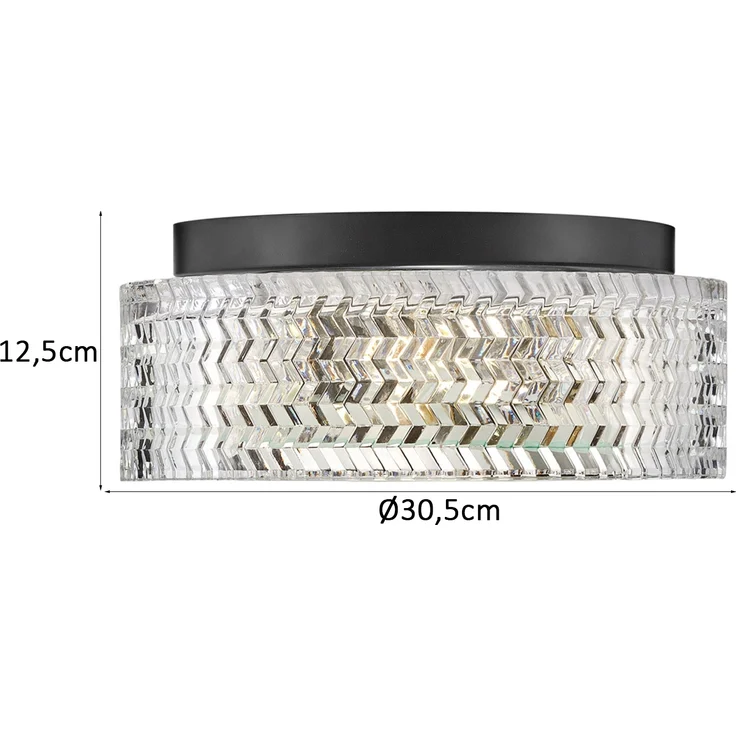 Retro LED Deckenleuchte Schwarz mit Chevron Glas Lampenschirm Ø 30,5cm – Bild 4