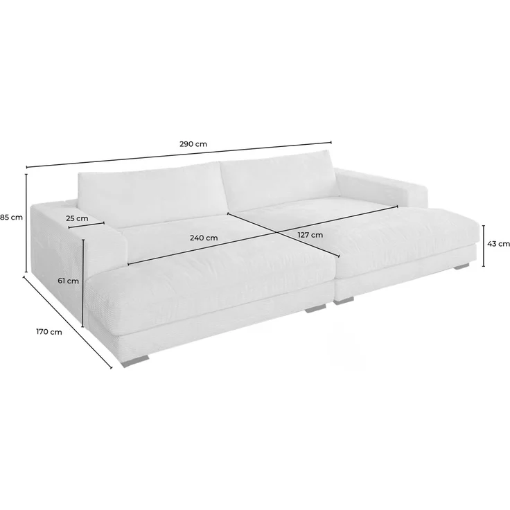 KAWOLA Big Sofa MADELINE Cord smaragd 85 x 170 x 290 cm – Bild 8