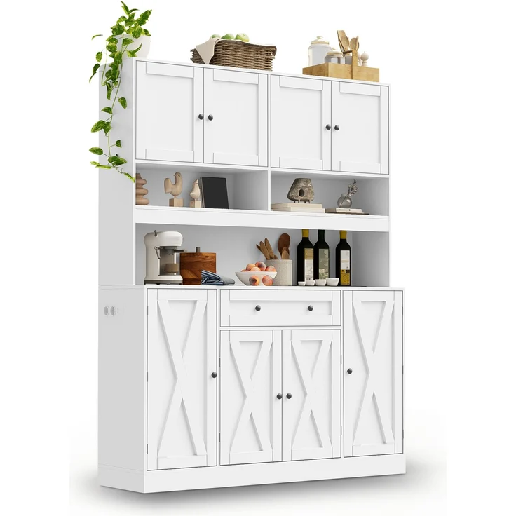 ZUBALIYA Buffetschrank 140x40x185 cm, mit verstellbaren Einlegeböden, aus MDF, Weiß – Bild 12