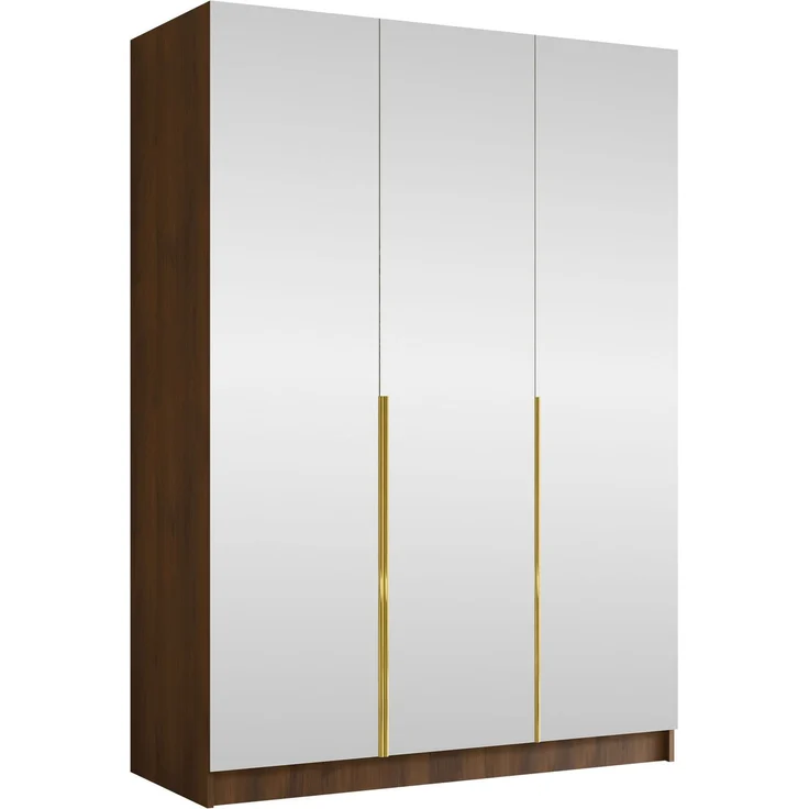 Drehtürenschrank Cikzori III, Kleiderschrank mit 3 Türen, Frontspiegel (Farbe: Nuss Warmia / Nuss Warmia + Gold) – Bild 1