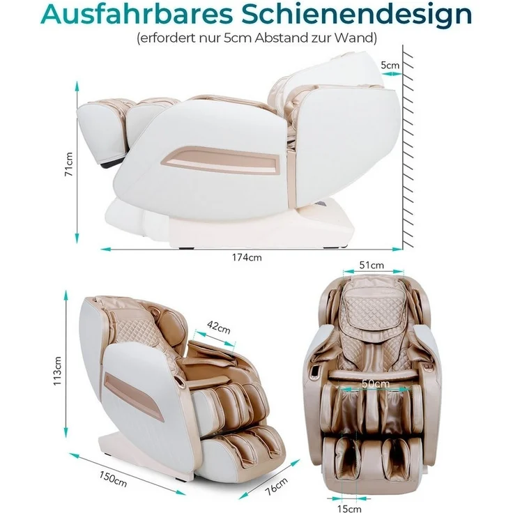 NAIPO Massagesessel Shiatsu Zero-Gravity Massagestuhl, Wärmetherapie, 3D Surround-Sound, USB, Bluetooth, Award Winner – Bild 2