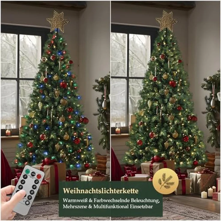 SALCAR Künstlicher Weihnachtsbaum 240 cm mit Beleuchtung, Nordmanntanne mit Warm und RGB LED Lichterketten, 9 Modi und Fernbedienung – Bild 4