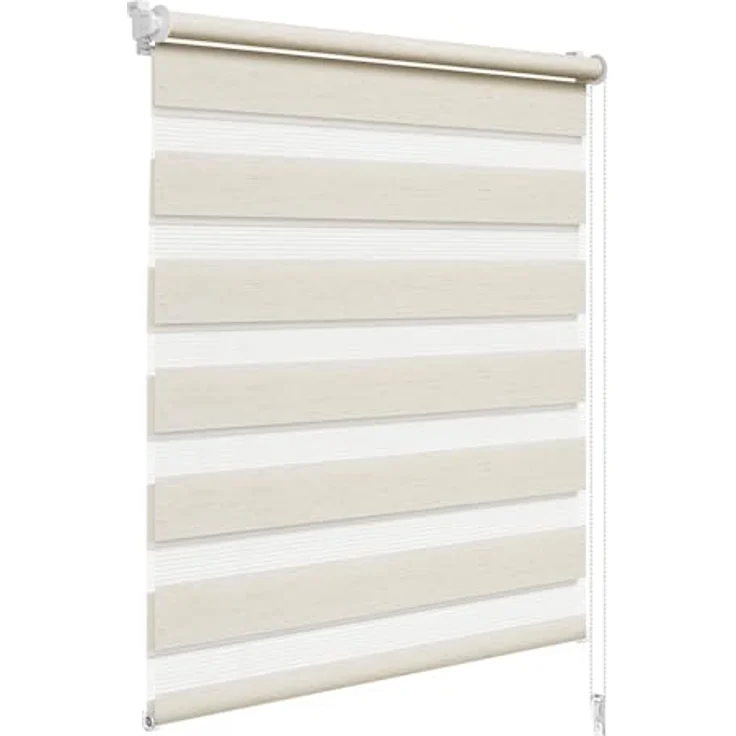 WOLTU Doppelrollo Klemmfix ohne Bohren Holzlook Buche B75 x H150 cm, Duo Rollo Zebrarollo Fensterrollo Klemmrollo Seitenzugrollo Easyfix lichtdurchlässig & verdunkelnd Rollos für Fenster und Tür – Bild 2