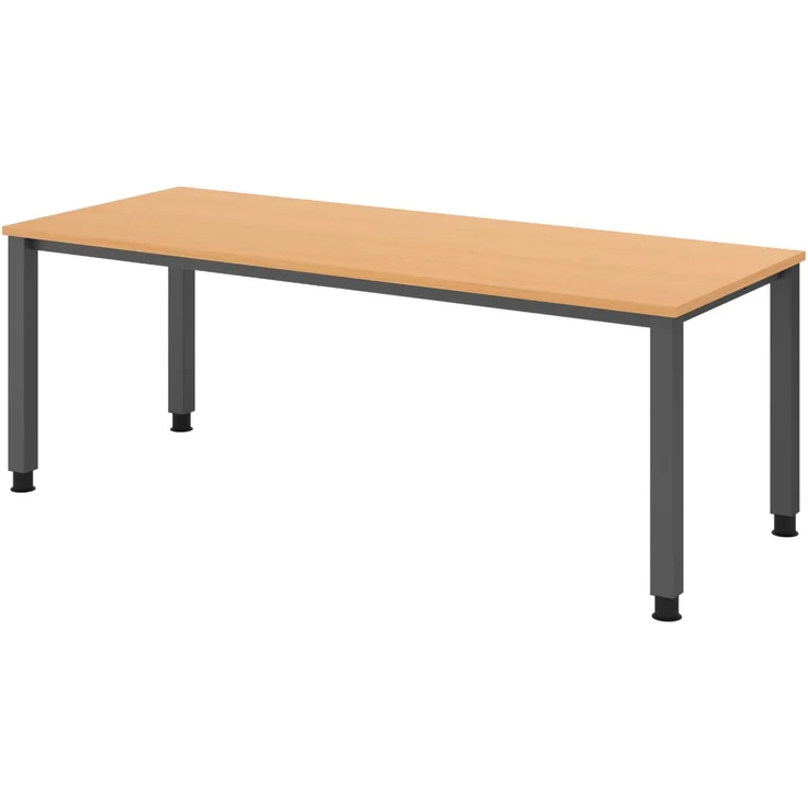 bümö manuell höhenverstellbarer Schreibtisch 200x80 cm in Buche, Metall-Gestell: Graphit - PC Tisch höhenverstellbar & belastbar bis 140 kg, Büro- und Computertisch, QS-20-6-G – Bild 1